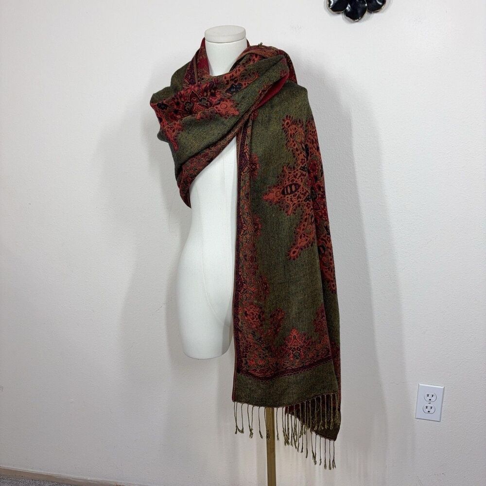 Pashmina Scarf Shawl Wrap Womens One Size Paisley Fringe Boho Layering